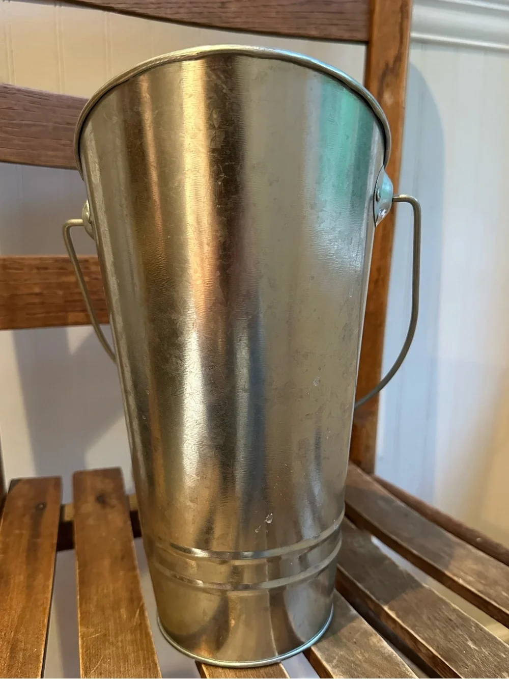 Galvanized • slanted bucket with handle • wall vase